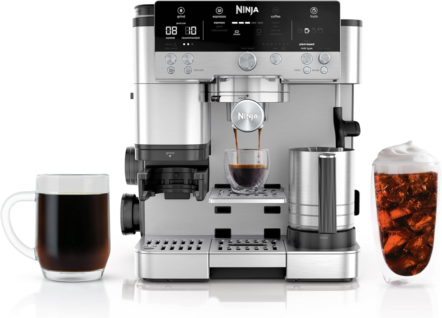 Ninja Luxe Café Premier Series Espresso Machine with built-in grinder, milk frother, and accessory storage