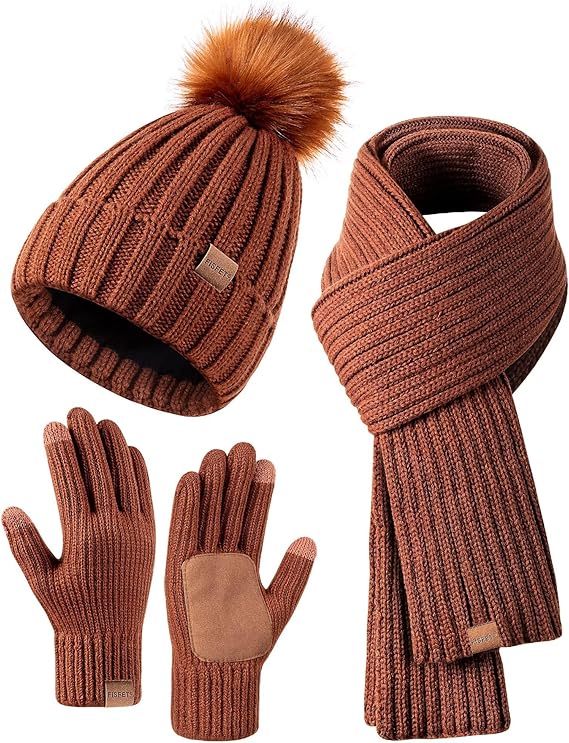 Cozy Beanie + Scarf + Touchscreen Gloves Set For Women