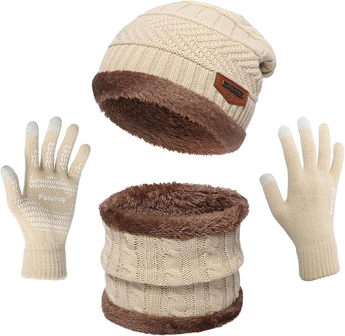 Classic Super Warm Winter Knit Hat Scarf & Gloves Set